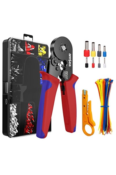 amXea Set de sertizare scule roșu-albastru HSC8 6-4A, 1200 terminale, scule d...