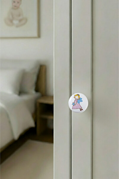 MegaVitrin Porcelain Fairy Patterned Children's Room Furniture Handle Ceramic Drawer Cabinet Knob (50 mm Large Size)