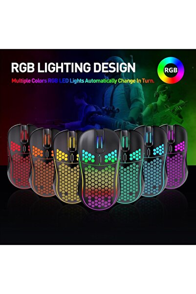 Generic Rechargeable Wireless Gaming Mouse, Ergonomic Honeycomb Design, RGB Backlight, USB Receiver, 7 Butto