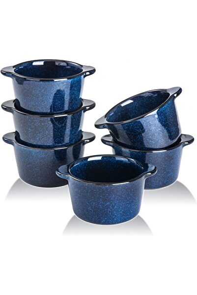 vicrays أوعية خزفية كريم بروليه - 8 أونصة، مجموعة من 6 قطع، أزرق