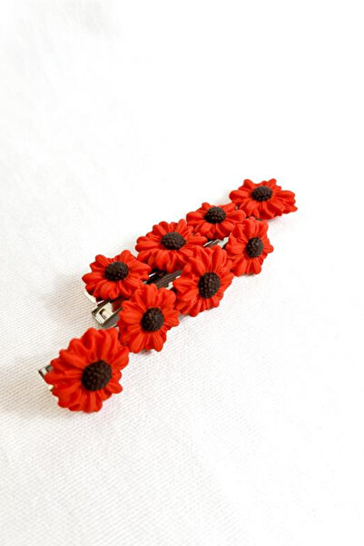 Uretti - Hülya 6683 Handmade Flower Patterned Polymer Clay Set of 2 Side Hair Clips / 7.5 cm