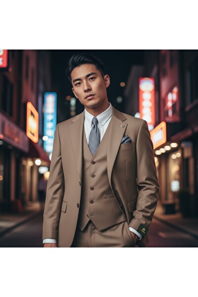 ilayda emir Slim Fit, Blazer Erkek Takım Elbise, Bej