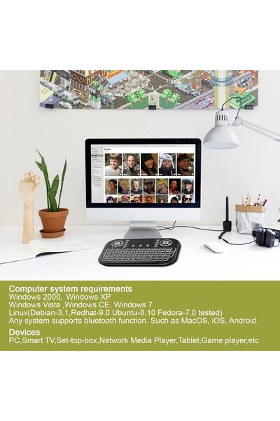 Generic لوحة مفاتيح لاسلكية صغيرة ثنائية الوضع مزودة بلوحة لمس وماوس، وإضاءة خلفية RGB، وقابلة لإعادة الشحن - Syoosi