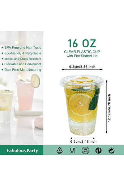 Generic 20-Pack 16oz Plastic Cups with Lids, Straws and Stickers — Ideal for Iced Coffee, Juice, Bubble Te