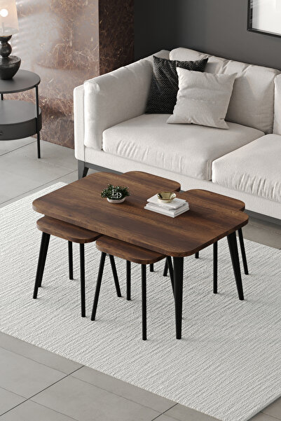 ED Efelez Design Zigon ve Orta Sehpa 5'li Takım , Metal Ayaklı , Roma 4+1 Seh...