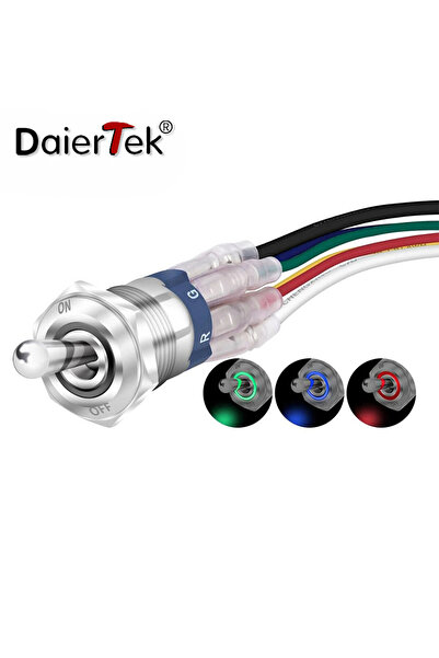 Choice DaierTek 12V 24V 16MM Car Toggle Switch ON OFF Latching RGB Triple LED SPST IP67 Waterproof Rocke...