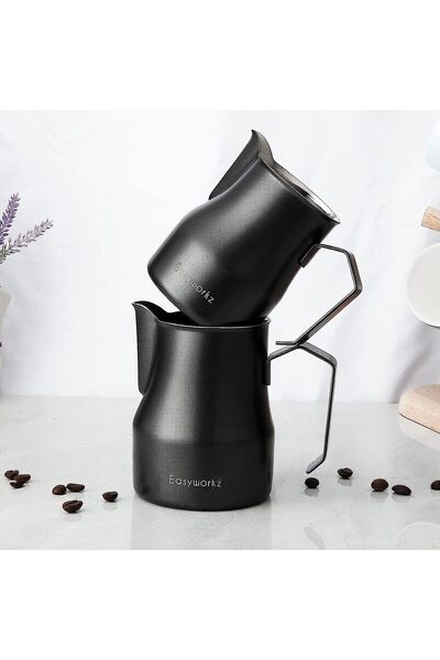 Easyworkz Stainless Steel Espresso Steaming Pitcher for Milk Frothing (Black, 350 ml)