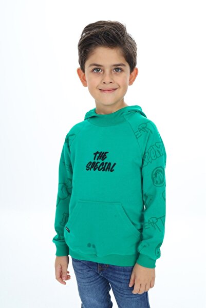 Toontoy Hanorac verde pentru băieți, cu glugă, buzunare, mâneci raglan și imp...