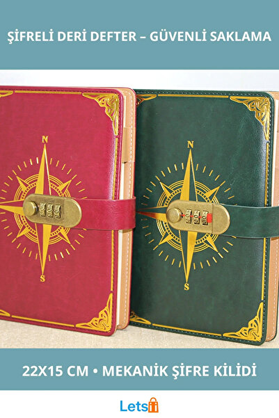 Letsii Özel Tasarım Şifreli Deri Defter 22x15 cm