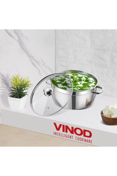 Vinod Bremen Stainless Steel Cooking Pot with Glass Lid, 14 cm, 1 L