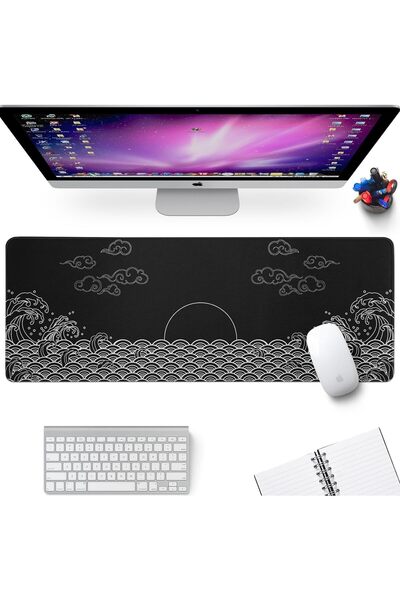 Generic YRQX Japanese Wave Gaming Mouse Pad, Extended 31.5×11.8 in, Non-slip Base