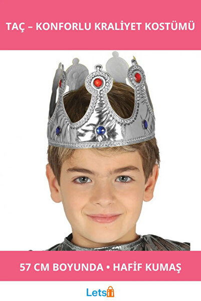 Letsii إكسسوار تاج الملك للأطفال من القماش الفضي أنيق وراقي