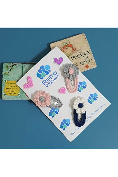 Retro Women مجموعة مشابك شعر ثلاثية لطيفة للفتيات الصغيرات مصنوعة من الصوف وا...