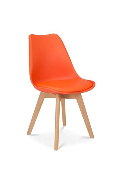 QMOBILI Scaun de bucătărie/dining Tori, portocaliu, carcasă PP, șezut din piele ecologică, picioare din lemn de fag