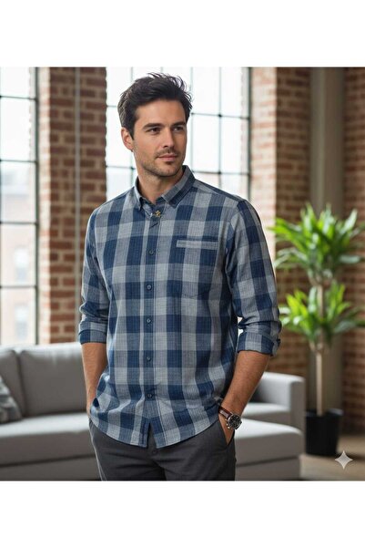 ARMA STİL Güncüoğlu 100% Wool Long Sleeve Pocketed Relaxed Fit Winter Men's Shirt