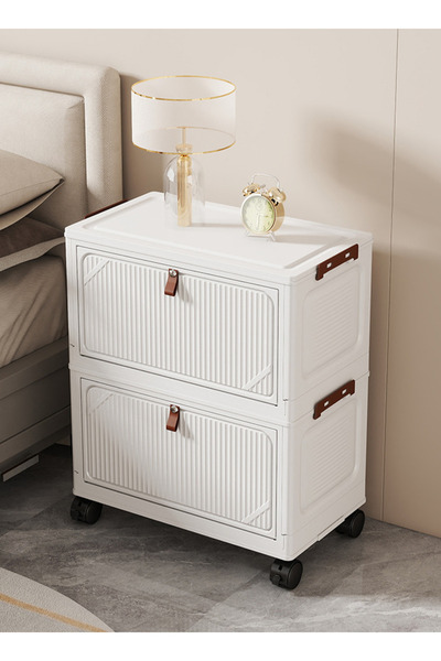 Generic 5-Tier Foldable Plastic Storage Cabinet with Solid Panels, Handle, Magnetic Flip Door & Wheels, 48cm