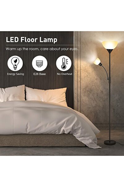 Sumkyle LED Floor Lamp with Double Lights, Vertical Ground Lamp With Adjustab...