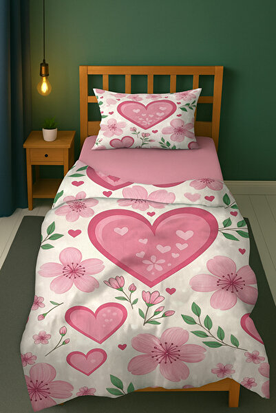 Bebişim Halı Heart Garden Flower Heart Single Children's Duvet Cover Set