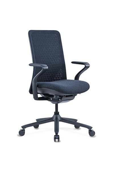 QMOBILI Scaun de birou ergonomic POLY, negru, șezut din material textil, spătar din plasă 3D