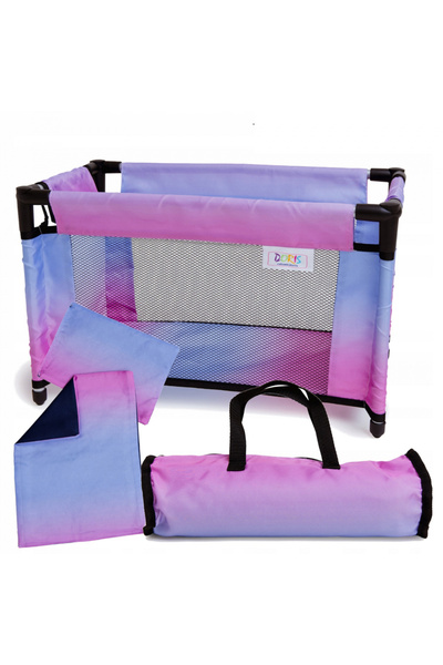 Doris Patut pliabil pentru papusi Mov/Roz cu pilota,perna si geanta transport incluse,potrivit pentr
