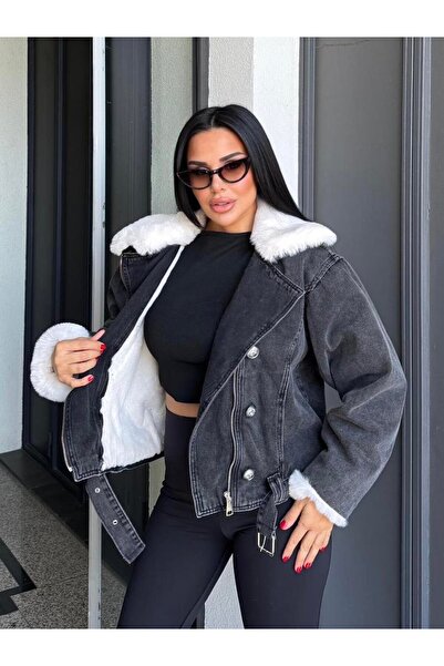 MEECY Cooper Fur Detailed Denim Jacket