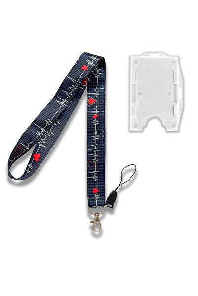 PABALAS Heart Graphic Patterned Neck Lanyard Badge Holder+Double-Sided Card Holder Set of 2