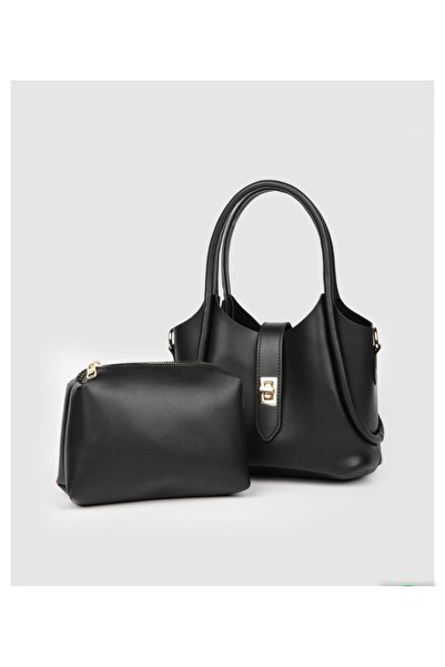 Yegane Geantă din piele artificială de culoare neagră cu curea de mână și de ...