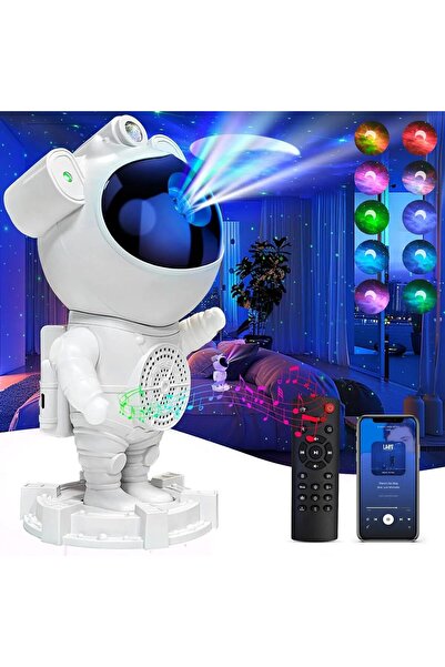 YMS ELEKTRONİK Projeksiyon Gökyüzü Gece Lambası Astronot Bluetooth Hoparlör H...