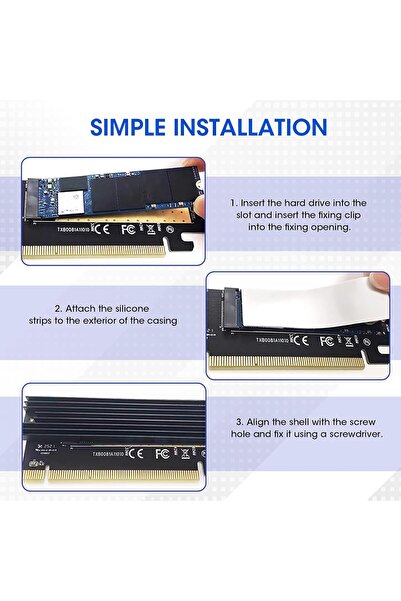 KASTWAVE M.2 NVMe SSD Adapter to PCIe with Aluminum Heatsink & Thermal Pad — PCIe 3.0 x4/x8/x16, Up to 8GB/