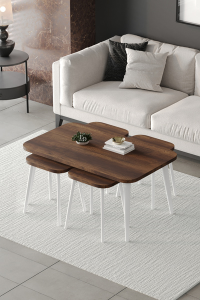 ED Efelez Design Zigon ve Orta Sehpa 5'li Takım , Metal Ayaklı , Roma 4+1 Seh...