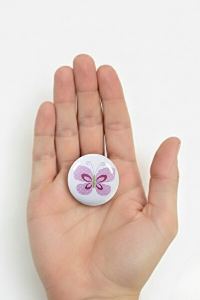 MegaVitrin Porcelain Pink Butterfly Patterned Children's Room Furniture Handle Ceramic Drawer Cabinet Knob