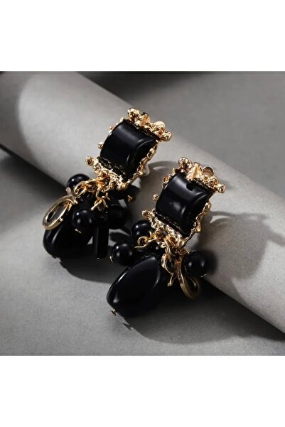 Accessories Hei Siyah Altın Sarısı Detaylı Sallantılı Günlük Kullanım Şık Kadın Küpe