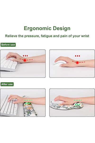 KASTWAVE Mouse Pad with Memory Foam Wrist and Keyboard Wrist Rests - Non-Slip, Floral Design
