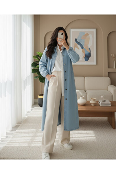 MissRunin Kolu Lastikli Boydan Düğmeli Kot Kap