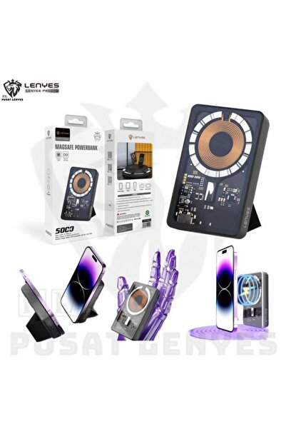 Lenyes PW-021D Powerbank 5000mAh Wireless Magsafe PD20W +15W Transparent