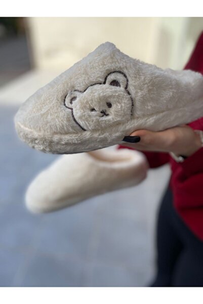 Mejit Teddy Bear Patterned Soft Plush House Slippers