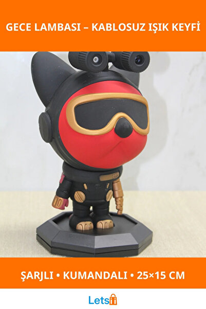 Letsii Astronot Tasarımlı Şarjlı Projektör Gece Lambası Kumandalı 25x15 cm