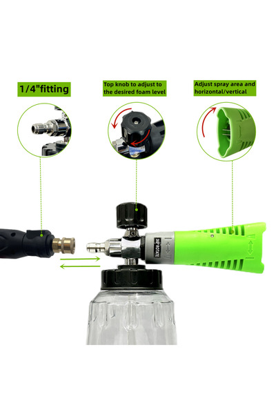 Choice قطعة واحدة من مدفع الرغوة الخضراء / زجاجة شفافة سعة 1000 مل - مجموعة أداة نشر رغوة الثلج، ماكينة غسيل السيارات بالضغط العالي...