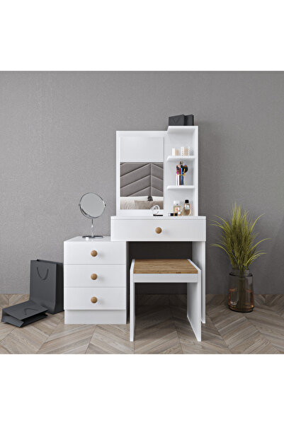 Remaks Benay 4 Çekmeceli Raflı Aynalı Makyaj Masası - Beyaz