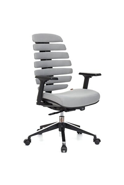 QMOBILI Scaun de birou ergonomic ERGO LINE — Material textil gri, Șezut glisant, Suport lombar automat, Brațe 3D