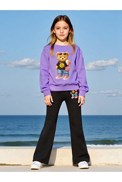 Take Two By Styli Teens Teddy Bear Graphic Sweatshirt and Flare Pants Set