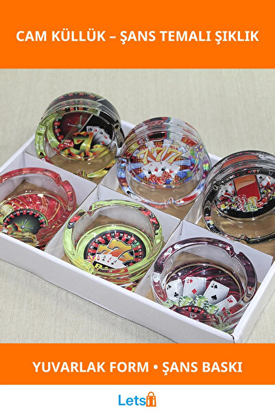 Letsii منفضة سجائر زجاجية مستديرة بتصميم ألعاب الحظ موديل 42