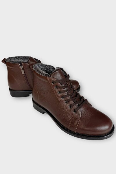 Liger Чоловічі черевики з натуральної шкіри, з підкладкою з хутра, нековзною гумовою підошвою та блискавкою, КОРИЧНЕВІ