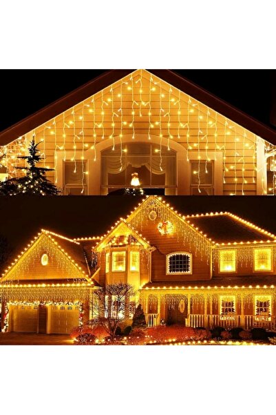 EMATTEIRO Instalație de Crăciun tip Țurțuri 12m, 300 LED-uri, 8 Jocuri, Exterior/Interior, Alb Cald