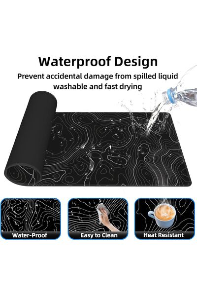Generic BZU Extended Large Gaming Mouse Pad - Topographic Map Design, 80×30 cm, 3mm Non-Slip Base