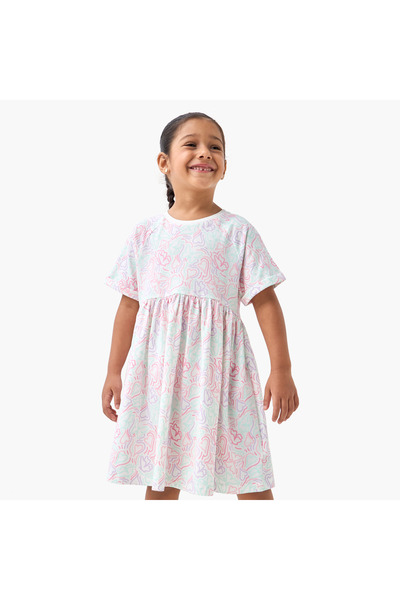 Juniors فستان بطبعة فراشات كاملة وأكمام راجلان