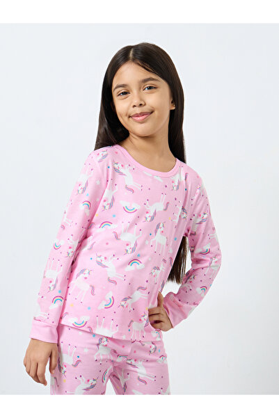 Styli Light Pink Unicorn Printed Long Sleeve Top and Pyjama Set