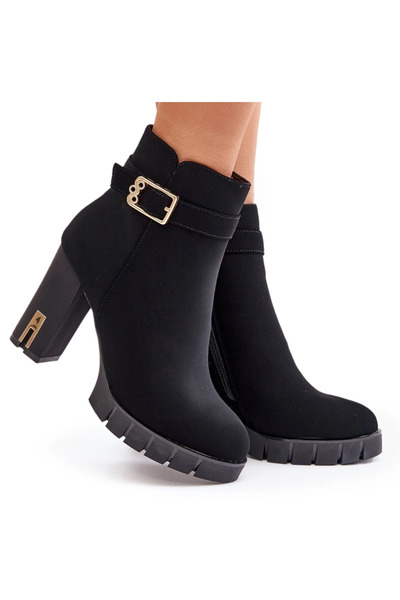 BOTO Cizme de gleznă din piele cu cataramă pe călcâi negru eftane 41