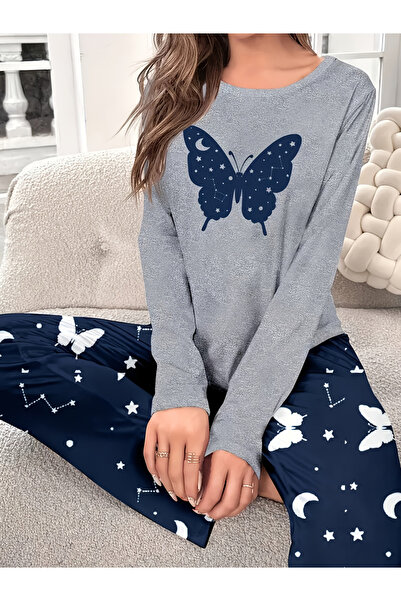 Take Two By Styli Butterfly Print Long Sleeve T-Shirt and Pyjama Set