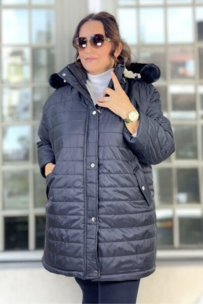 yagmurberen Extra Large Size Inflatable Coat with Hood with Complete Fur Inside